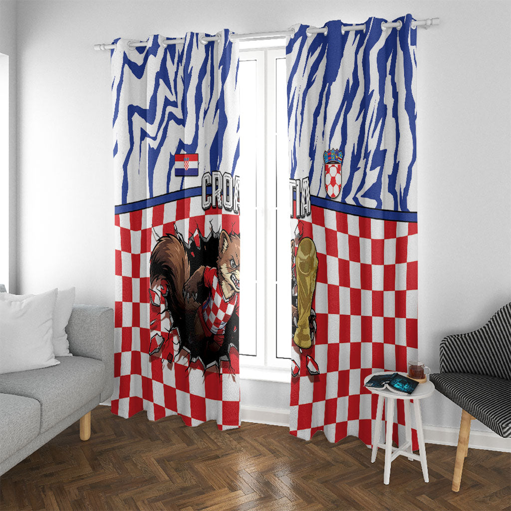 Croatia Football Window Curtain Marten In Hole With Checkered Patterns