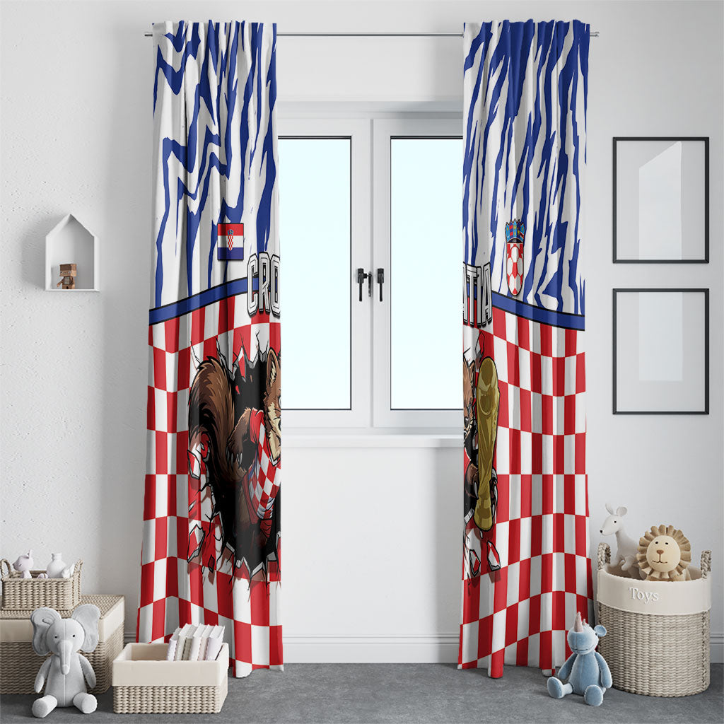 Croatia Football Window Curtain Marten In Hole With Checkered Patterns