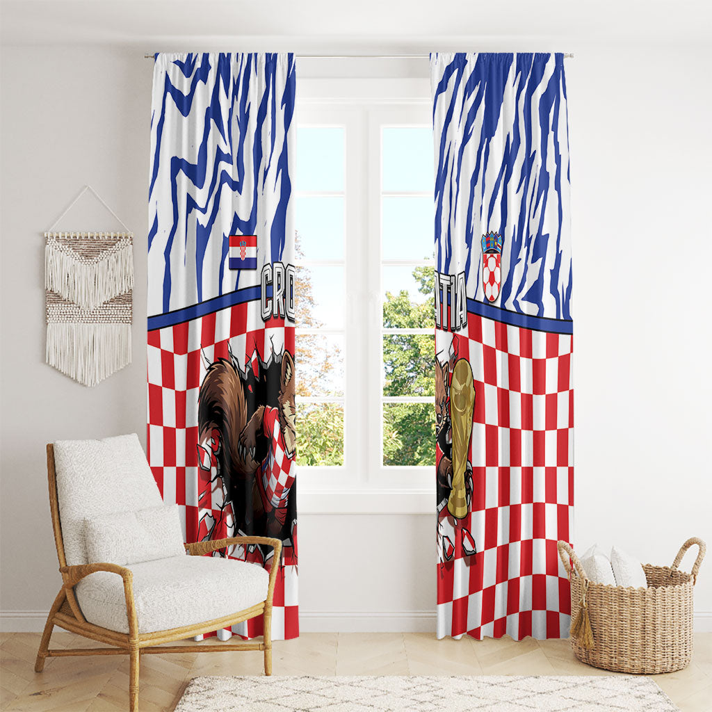 Croatia Football Window Curtain Marten In Hole With Checkered Patterns