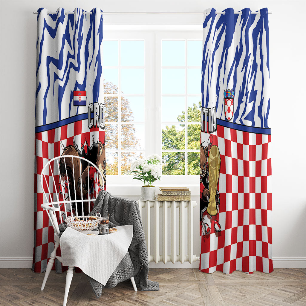 Croatia Football Window Curtain Marten In Hole With Checkered Patterns