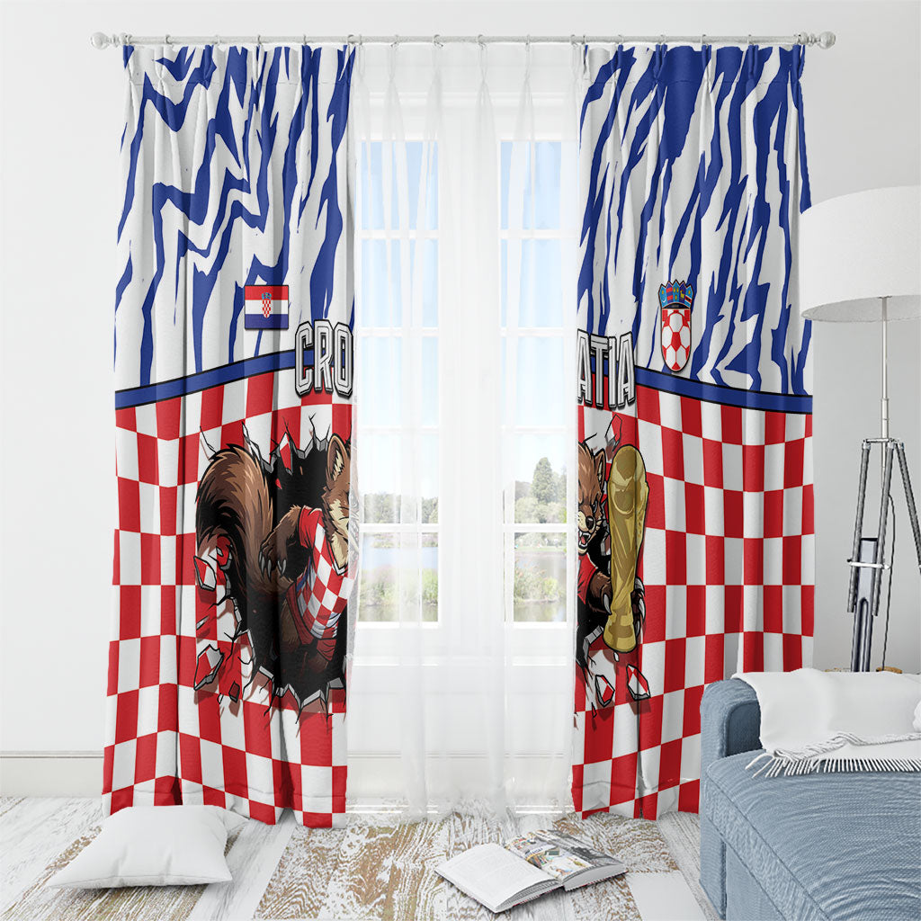 Croatia Football Window Curtain Marten In Hole With Checkered Patterns