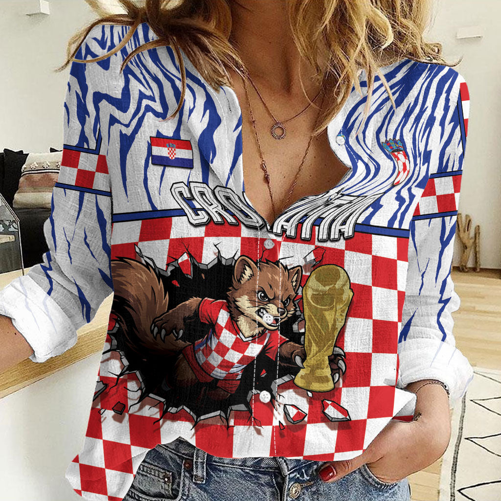 Custom Croatia Football Women Casual Shirt Marten In Hole With Checkered Patterns