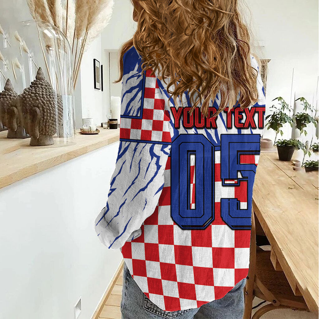 Custom Croatia Football Women Casual Shirt Marten In Hole With Checkered Patterns