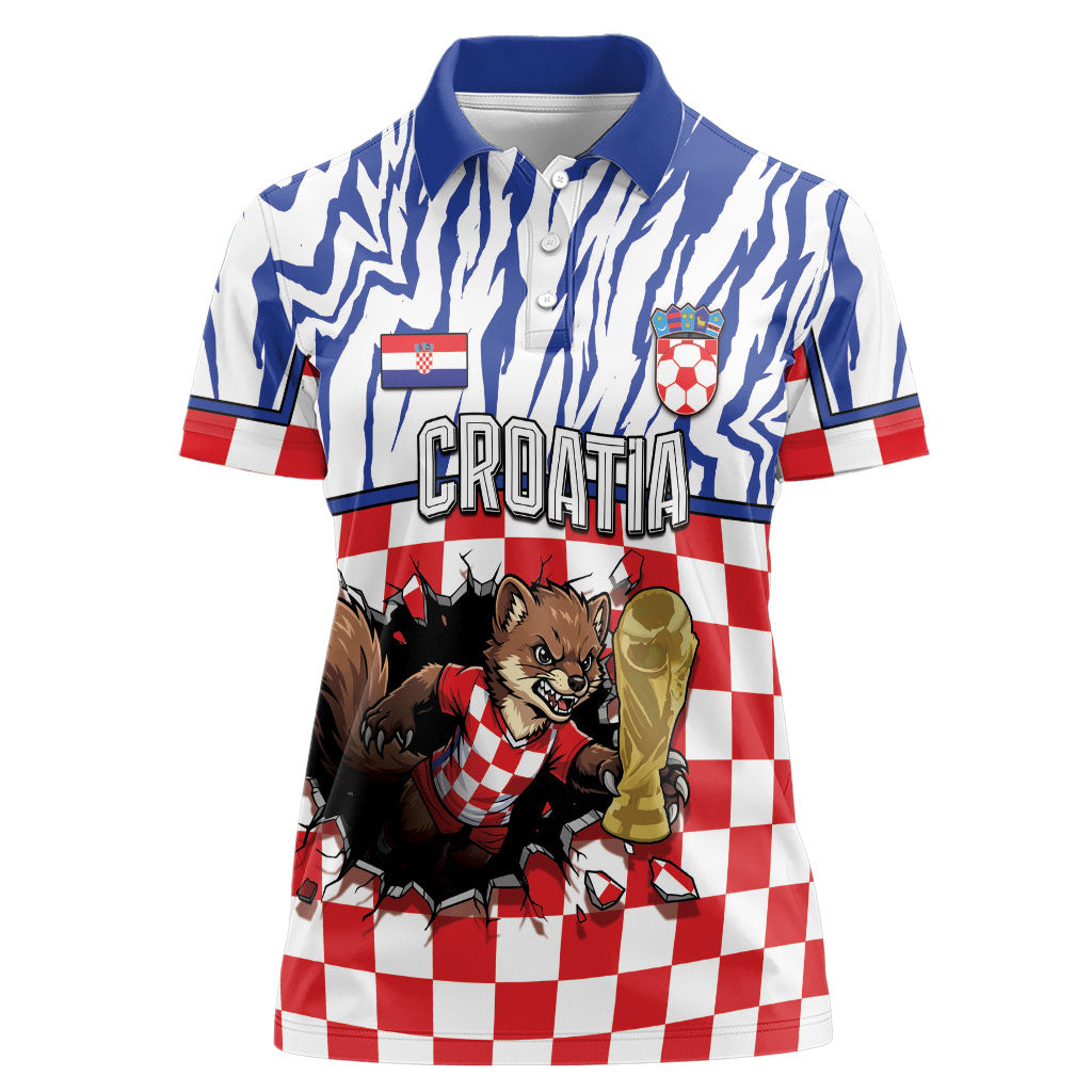 Custom Croatia Football Women Polo Shirt Marten In Hole With Checkered Patterns