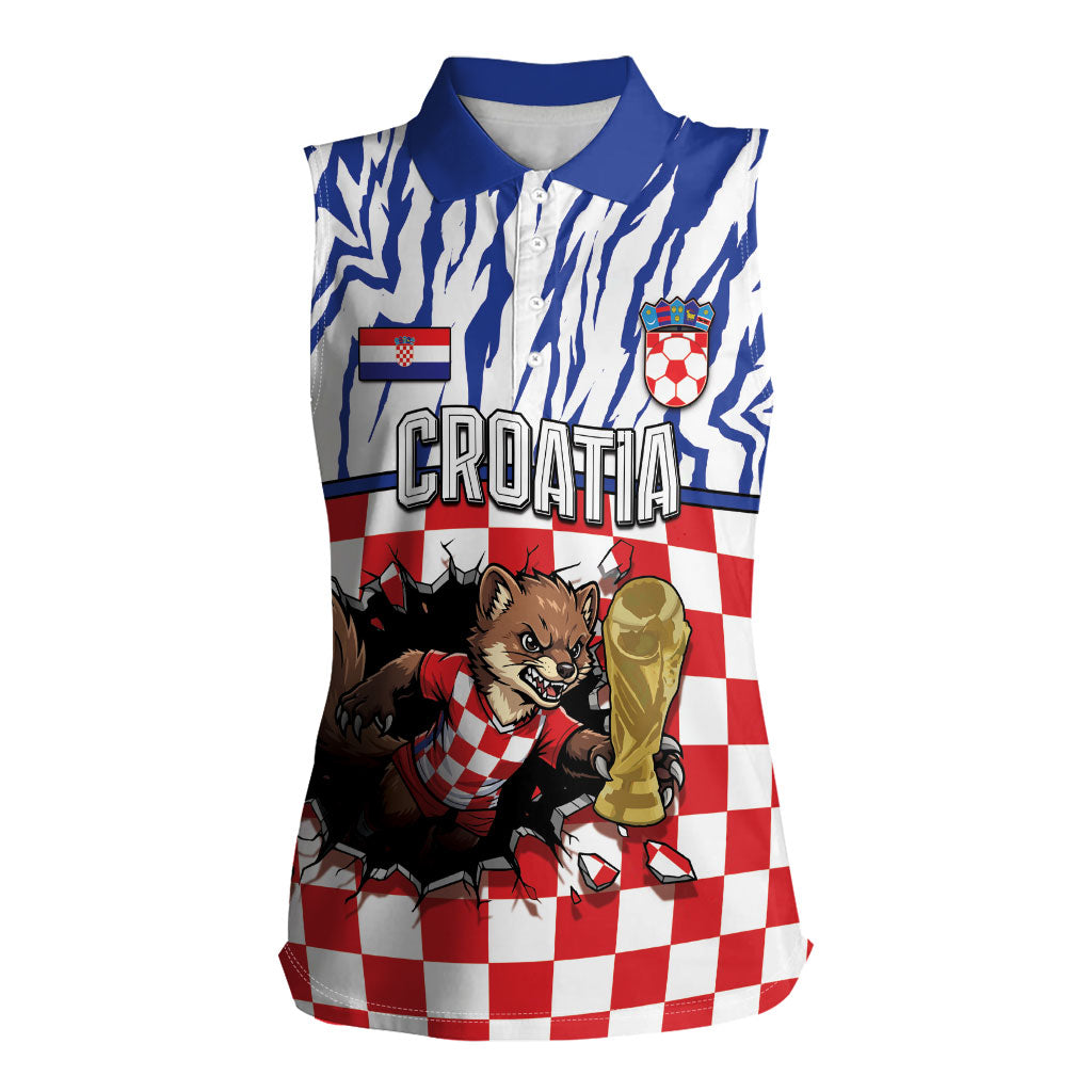 Custom Croatia Football Women Sleeveless Polo Shirt Marten In Hole With Checkered Patterns