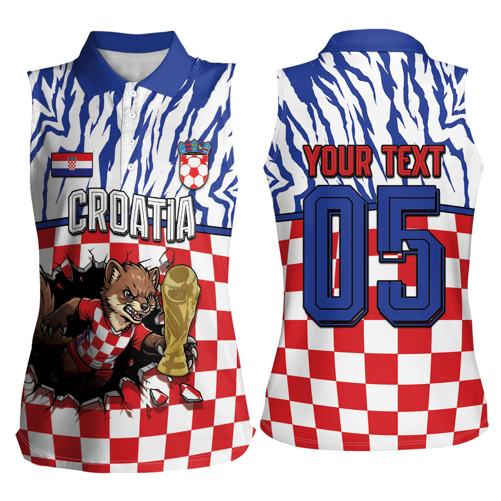 Custom Croatia Football Women Sleeveless Polo Shirt Marten In Hole With Checkered Patterns