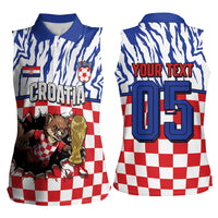 Custom Croatia Football Women Sleeveless Polo Shirt Marten In Hole With Checkered Patterns
