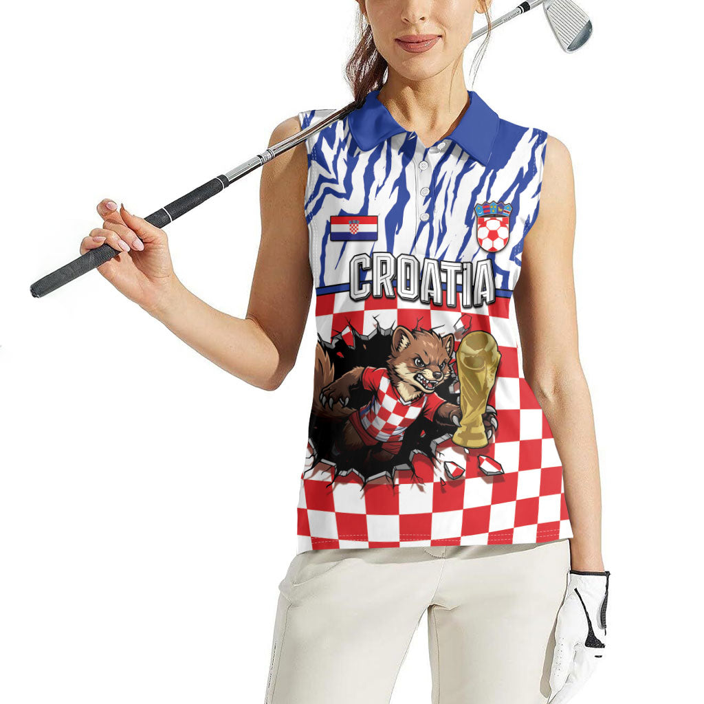 Custom Croatia Football Women Sleeveless Polo Shirt Marten In Hole With Checkered Patterns