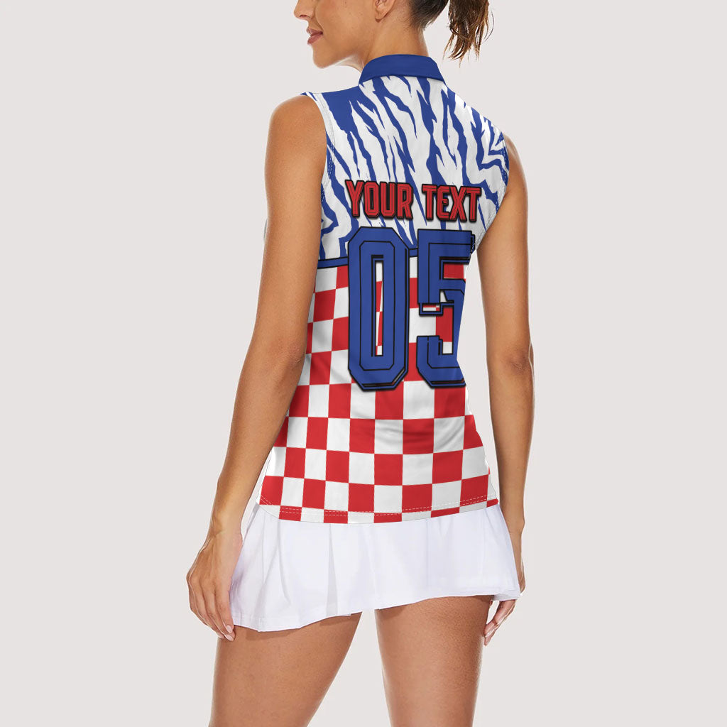 Custom Croatia Football Women Sleeveless Polo Shirt Marten In Hole With Checkered Patterns