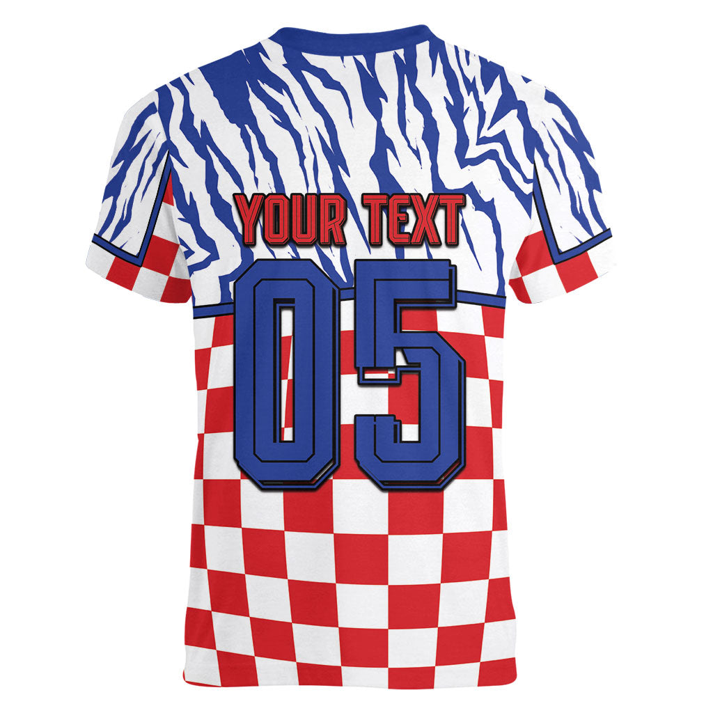 Custom Croatia Football Women V-Neck T-Shirt Marten In Hole With Checkered Patterns