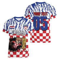 Custom Croatia Football Women V-Neck T-Shirt Marten In Hole With Checkered Patterns