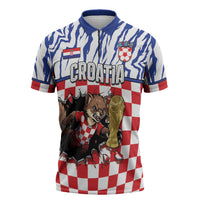 Custom Croatia Football Zipper Polo Shirt Marten In Hole With Checkered Patterns