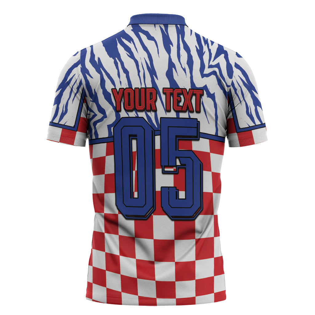 Custom Croatia Football Zipper Polo Shirt Marten In Hole With Checkered Patterns