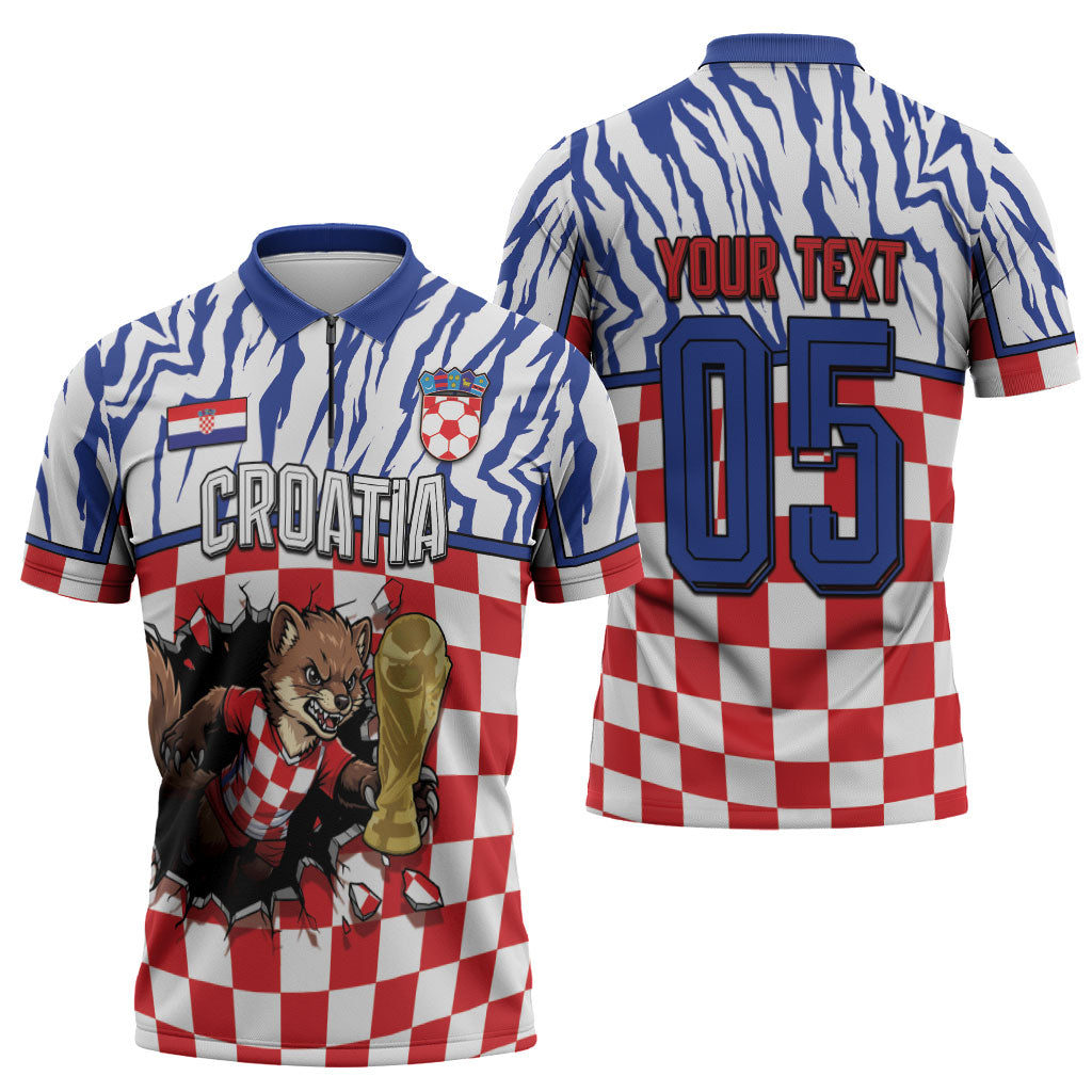 Custom Croatia Football Zipper Polo Shirt Marten In Hole With Checkered Patterns