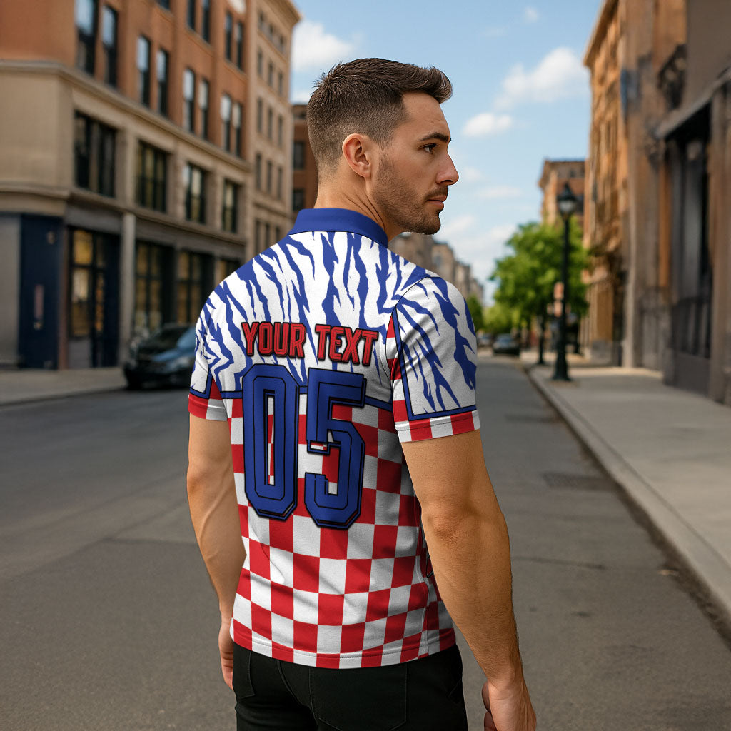 Custom Croatia Football Zipper Polo Shirt Marten In Hole With Checkered Patterns