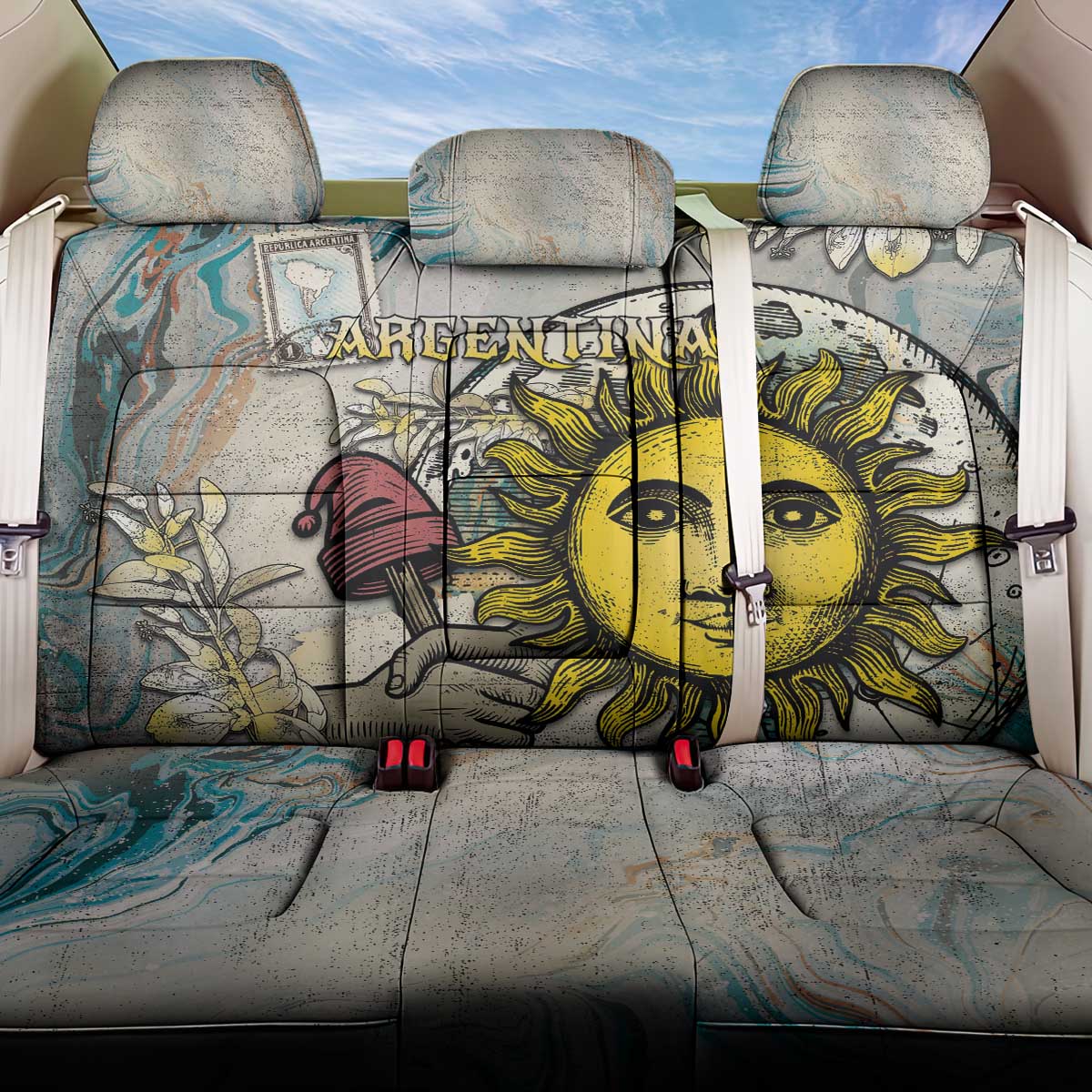 Argentina Back Car Seat Cover Sol De Mayo Retro Style - Wonder Print Shop