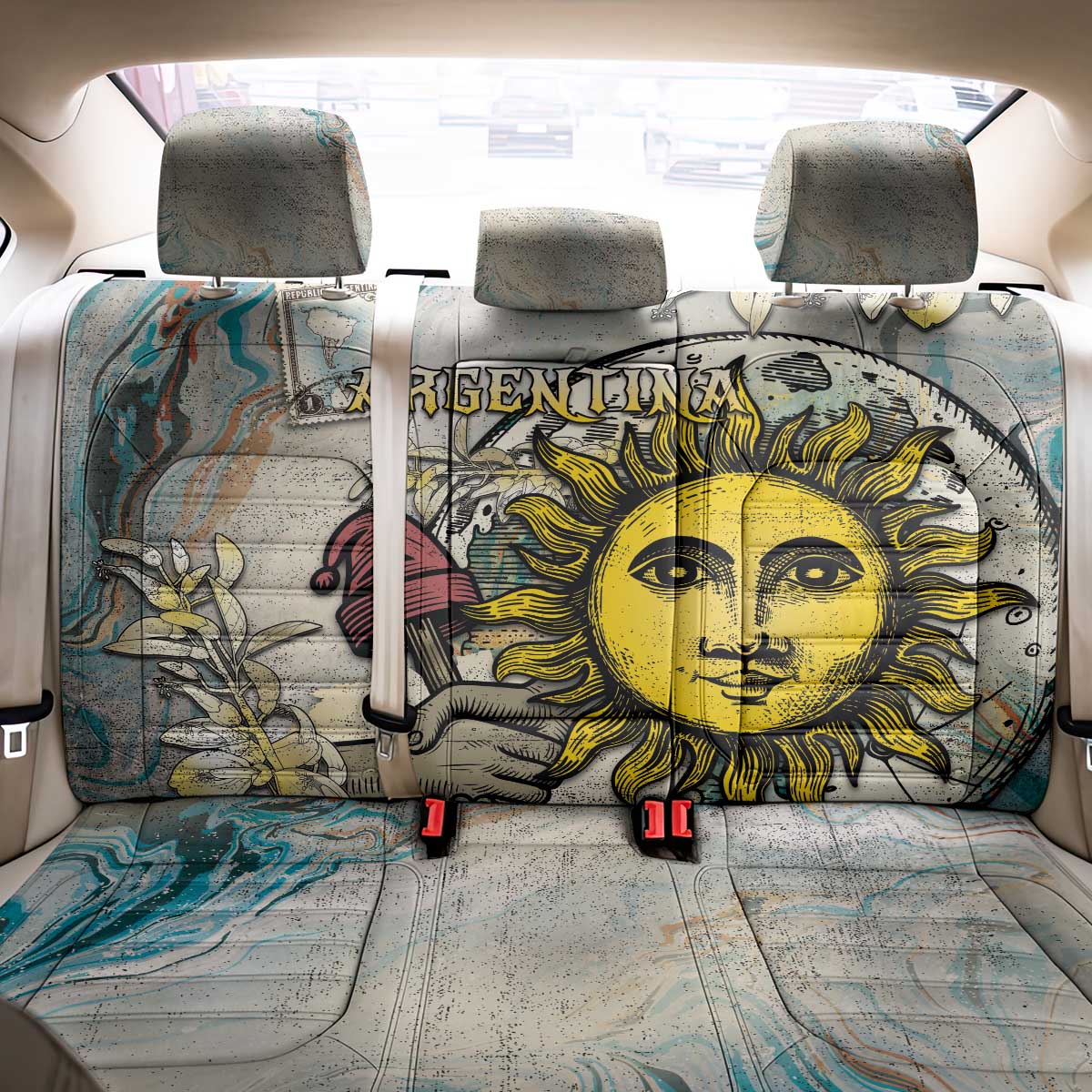 Argentina Back Car Seat Cover Sol De Mayo Retro Style - Wonder Print Shop