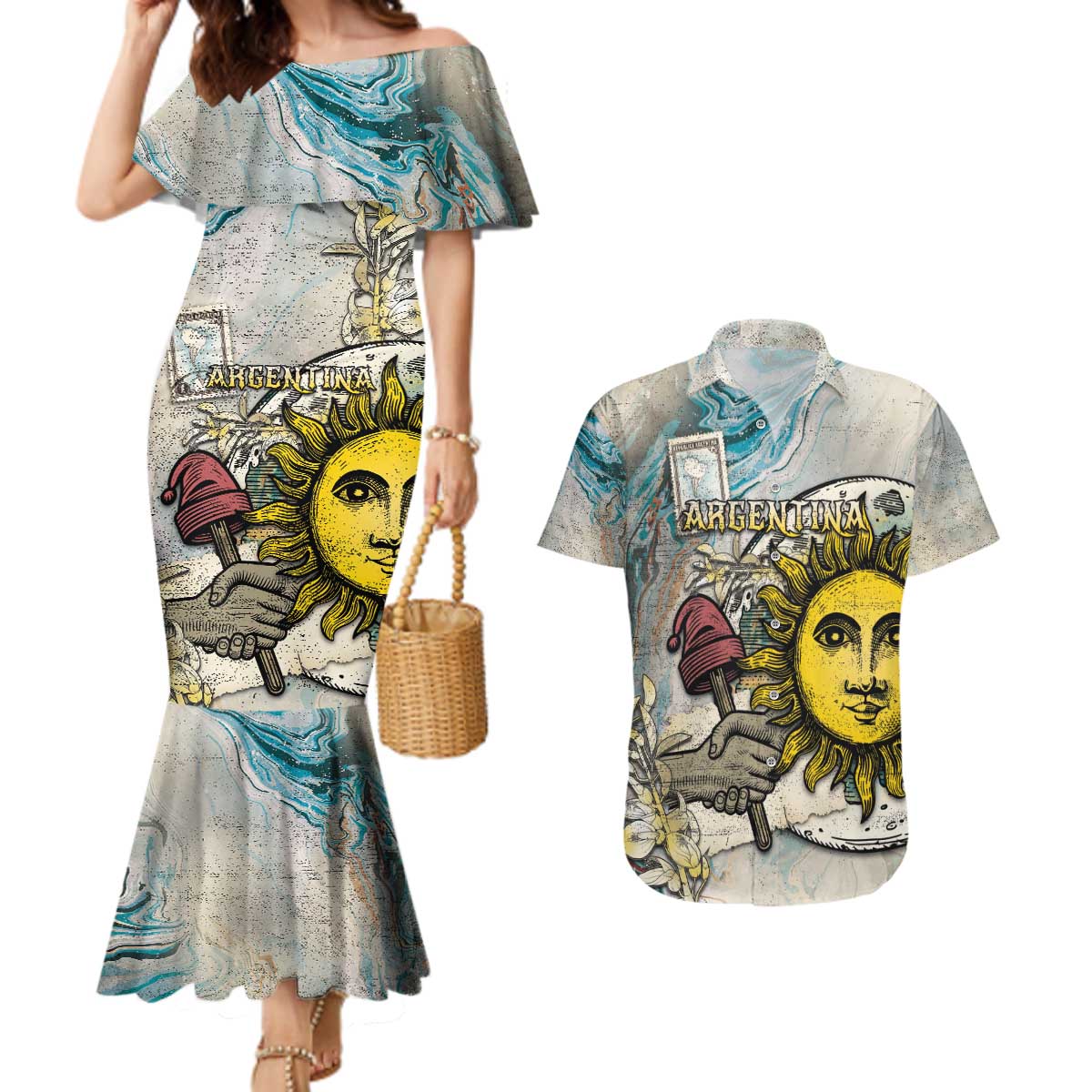 Argentina Couples Matching Mermaid Dress and Hawaiian Shirt Sol De Mayo Retro Style - Wonder Print Shop