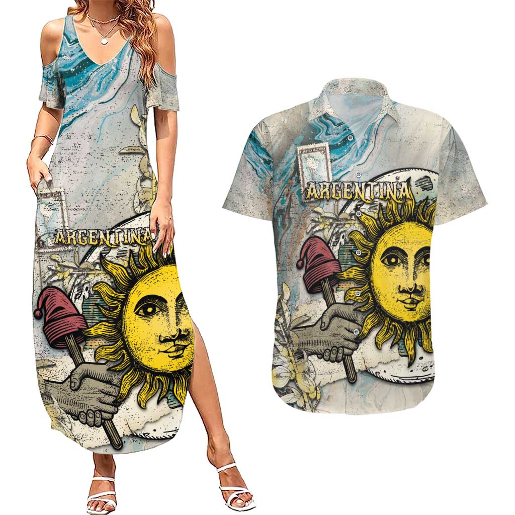 Argentina Couples Matching Summer Maxi Dress and Hawaiian Shirt Sol De Mayo Retro Style - Wonder Print Shop