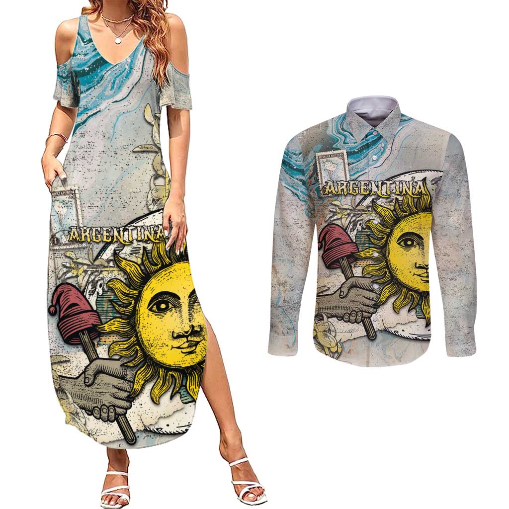 Argentina Couples Matching Summer Maxi Dress and Long Sleeve Button Shirt Sol De Mayo Retro Style - Wonder Print Shop