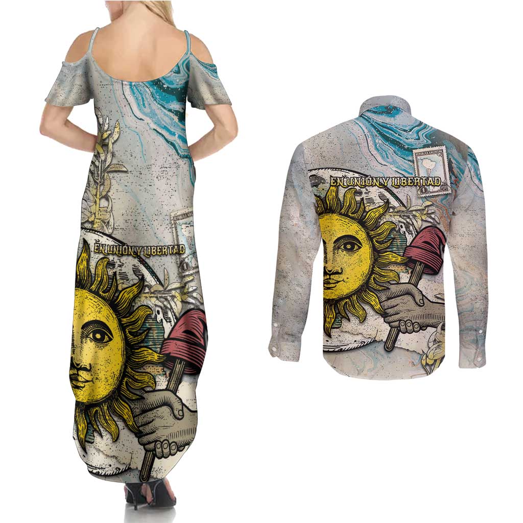 Argentina Couples Matching Summer Maxi Dress and Long Sleeve Button Shirt Sol De Mayo Retro Style - Wonder Print Shop