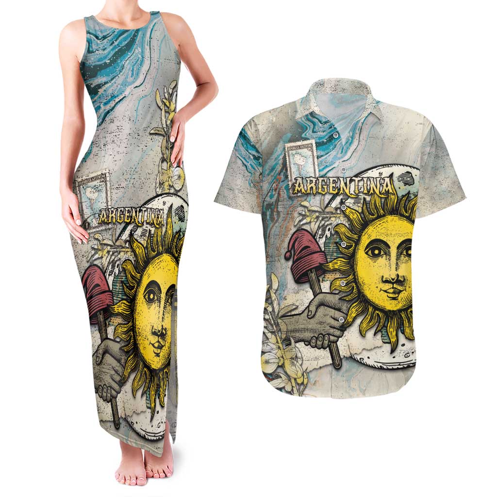 Argentina Couples Matching Tank Maxi Dress and Hawaiian Shirt Sol De Mayo Retro Style - Wonder Print Shop