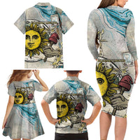 Argentina Family Matching Long Sleeve Bodycon Dress and Hawaiian Shirt Sol De Mayo Retro Style - Wonder Print Shop