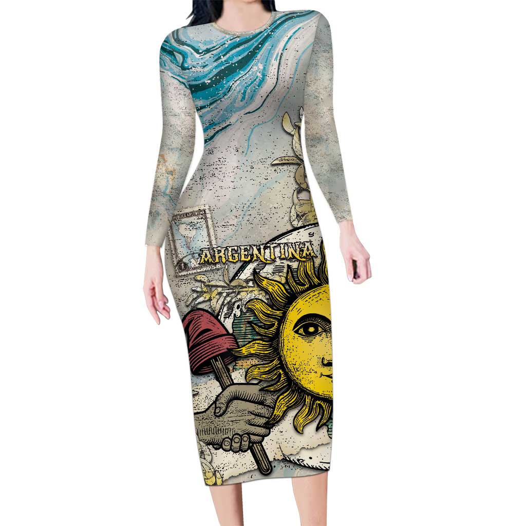 Argentina Family Matching Long Sleeve Bodycon Dress and Hawaiian Shirt Sol De Mayo Retro Style - Wonder Print Shop