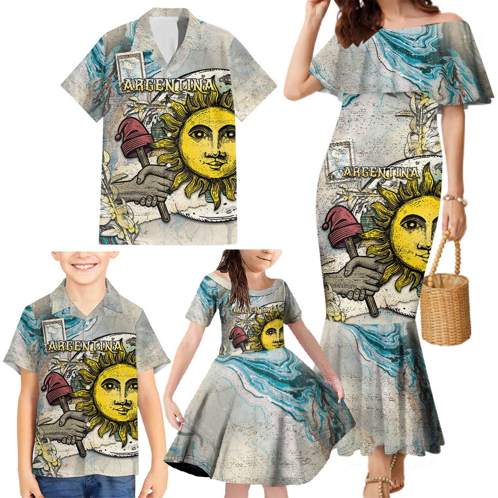 Argentina Family Matching Mermaid Dress and Hawaiian Shirt Sol De Mayo Retro Style - Wonder Print Shop