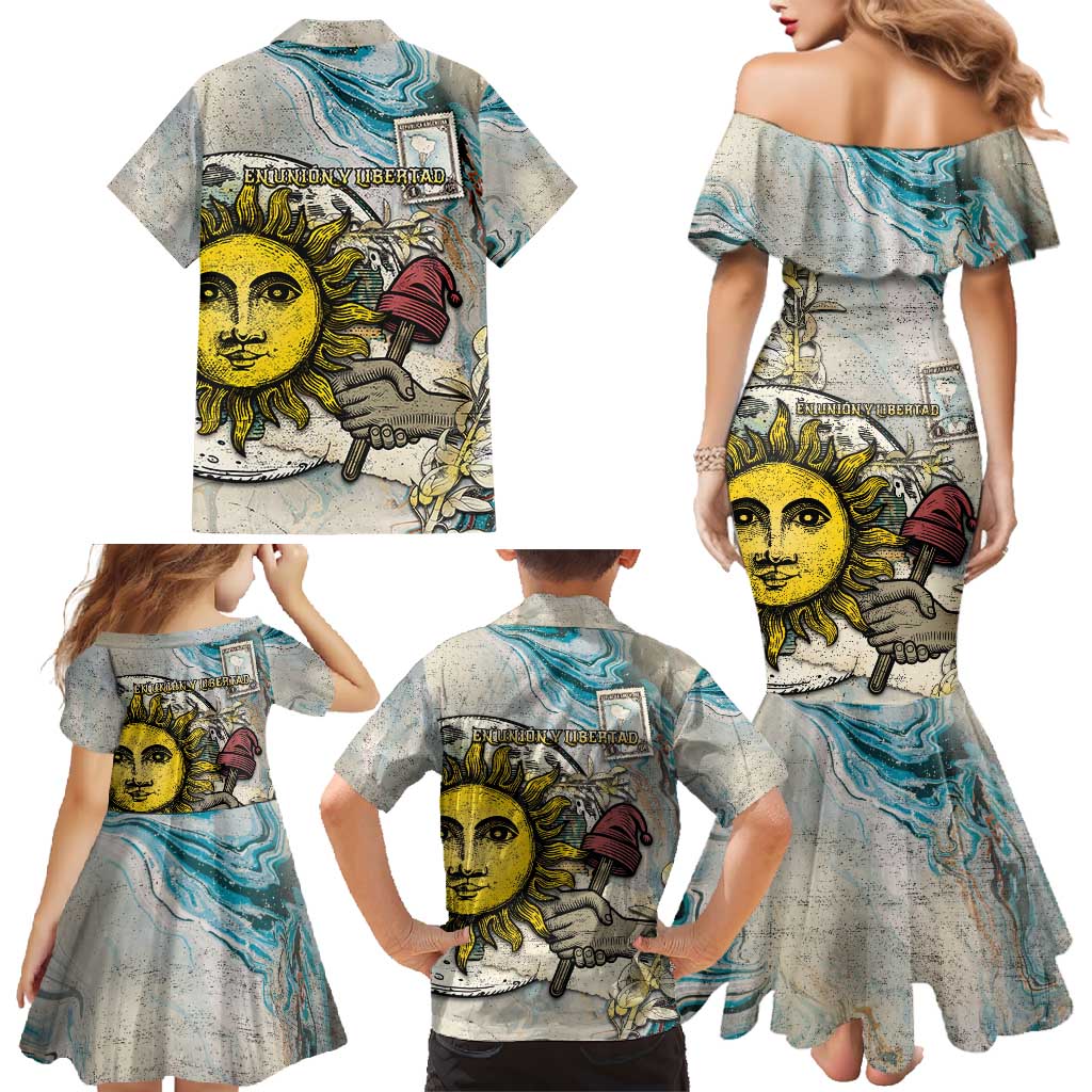 Argentina Family Matching Mermaid Dress and Hawaiian Shirt Sol De Mayo Retro Style - Wonder Print Shop