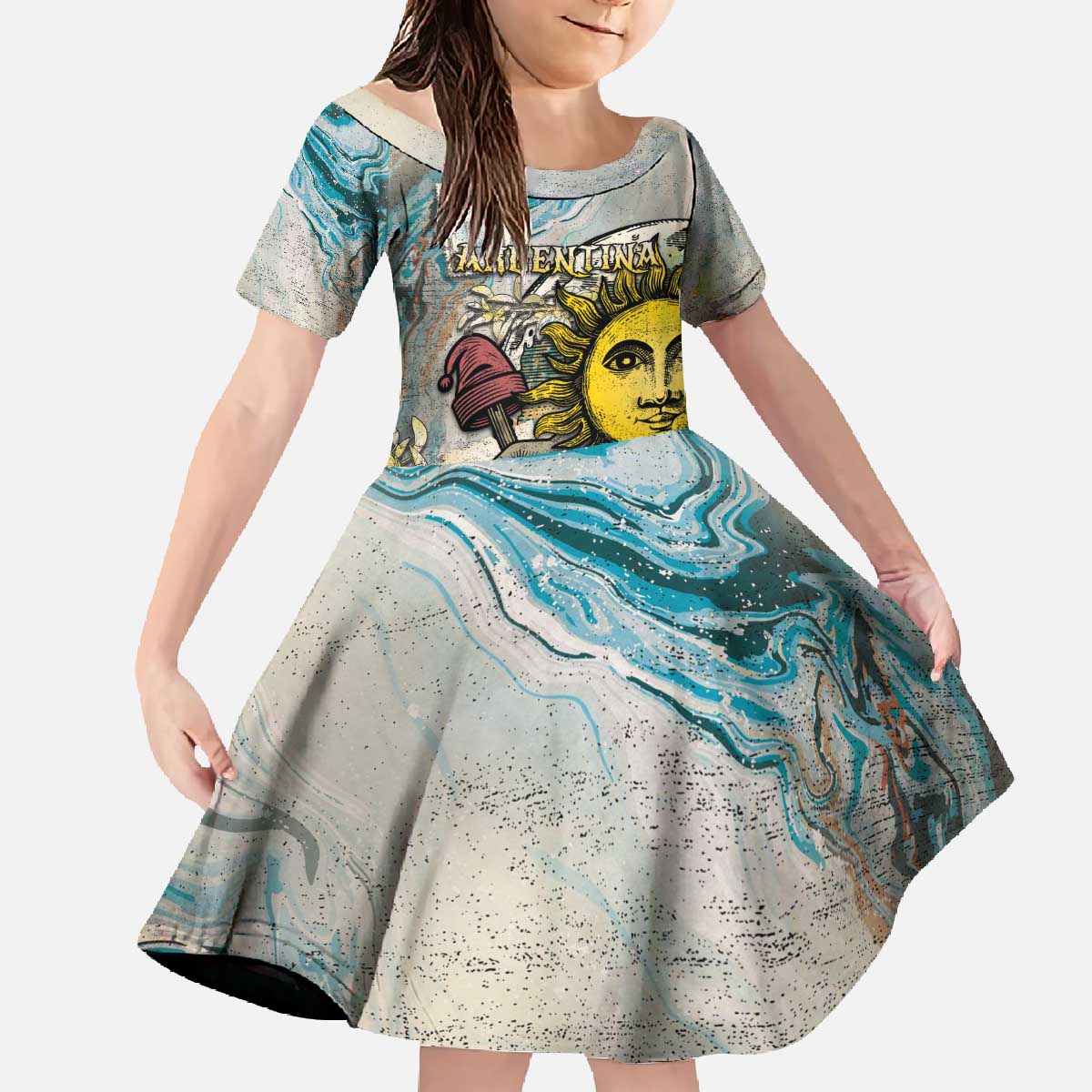 Argentina Family Matching Off The Shoulder Long Sleeve Dress and Hawaiian Shirt Sol De Mayo Retro Style - Wonder Print Shop
