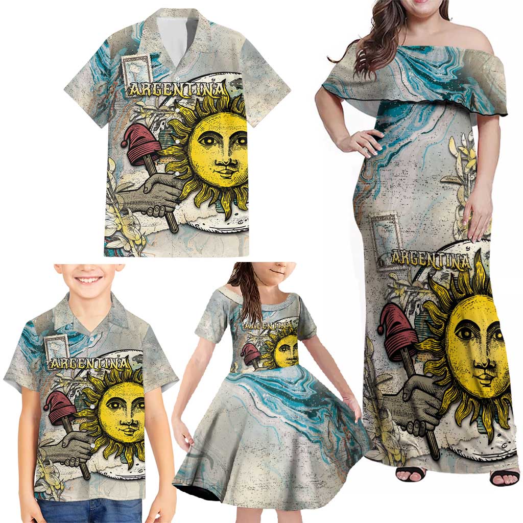 Argentina Family Matching Off Shoulder Maxi Dress and Hawaiian Shirt Sol De Mayo Retro Style - Wonder Print Shop