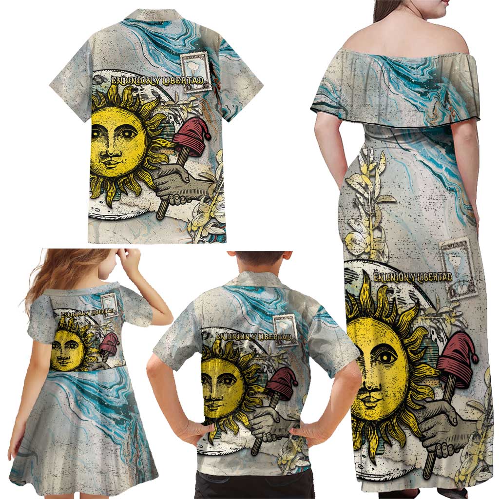 Argentina Family Matching Off Shoulder Maxi Dress and Hawaiian Shirt Sol De Mayo Retro Style - Wonder Print Shop