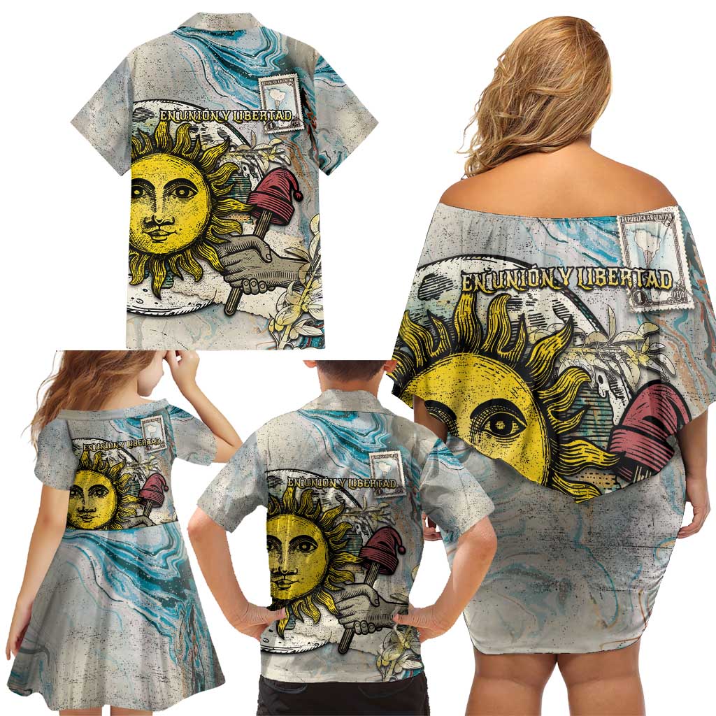 Argentina Family Matching Off Shoulder Short Dress and Hawaiian Shirt Sol De Mayo Retro Style - Wonder Print Shop