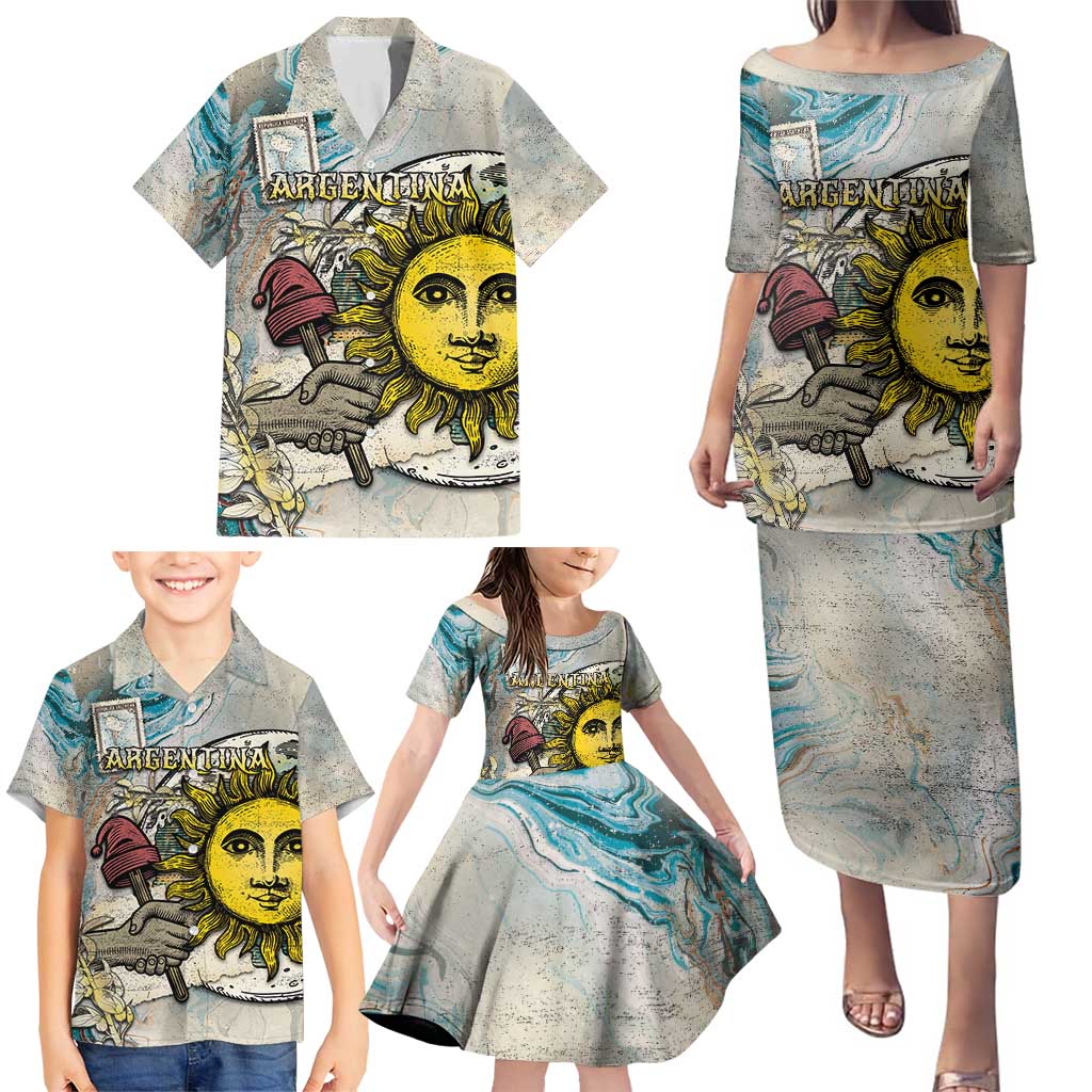 Argentina Family Matching Puletasi and Hawaiian Shirt Sol De Mayo Retro Style - Wonder Print Shop