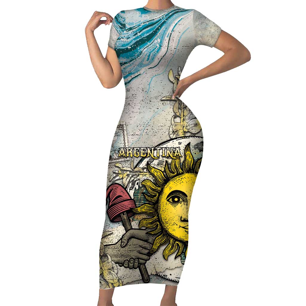 Argentina Family Matching Short Sleeve Bodycon Dress and Hawaiian Shirt Sol De Mayo Retro Style - Wonder Print Shop