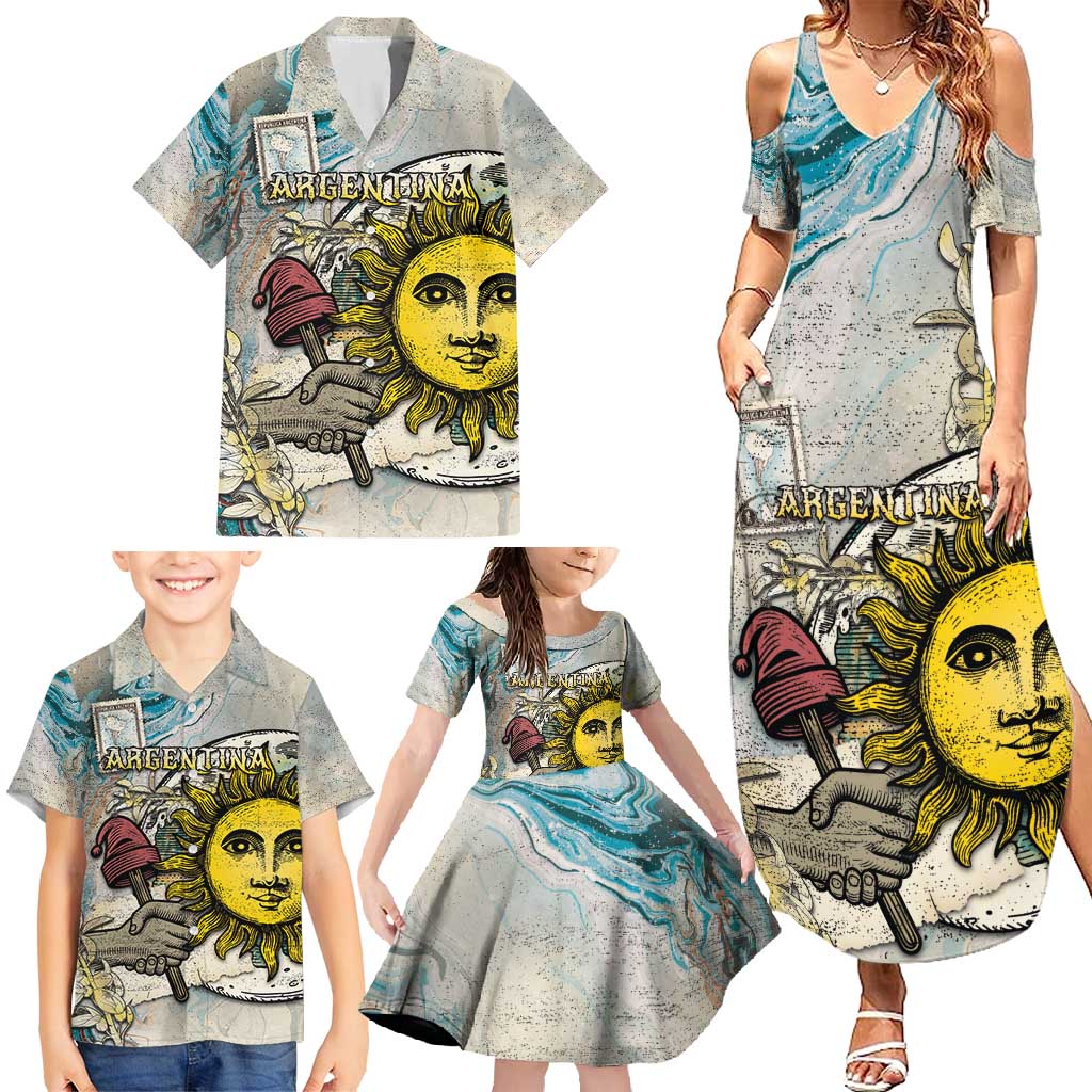 Argentina Family Matching Summer Maxi Dress and Hawaiian Shirt Sol De Mayo Retro Style - Wonder Print Shop
