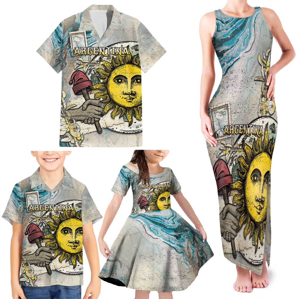 Argentina Family Matching Tank Maxi Dress and Hawaiian Shirt Sol De Mayo Retro Style - Wonder Print Shop