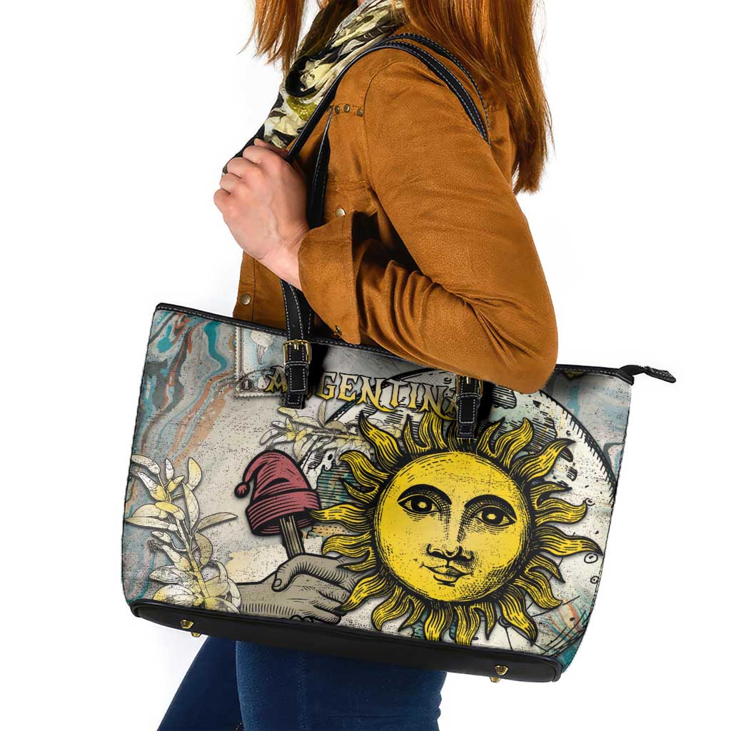 Argentina Leather Tote Bag Sol De Mayo Retro Style - Wonder Print Shop