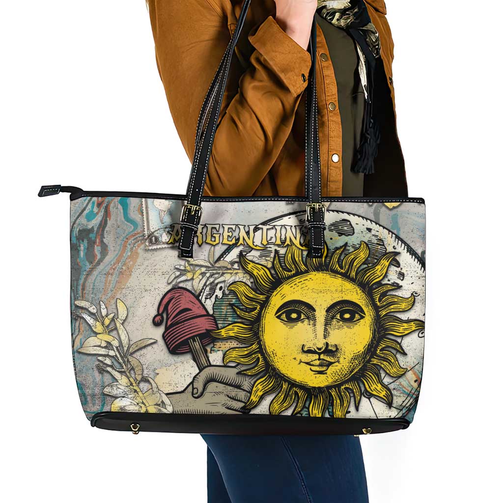 Argentina Leather Tote Bag Sol De Mayo Retro Style - Wonder Print Shop
