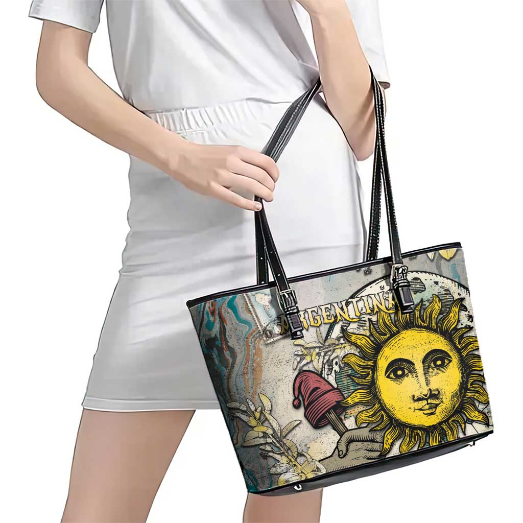 Argentina Leather Tote Bag Sol De Mayo Retro Style - Wonder Print Shop