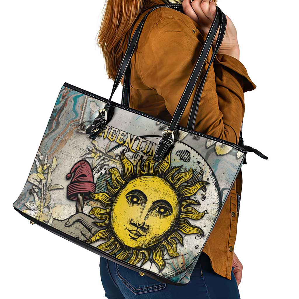 Argentina Leather Tote Bag Sol De Mayo Retro Style - Wonder Print Shop