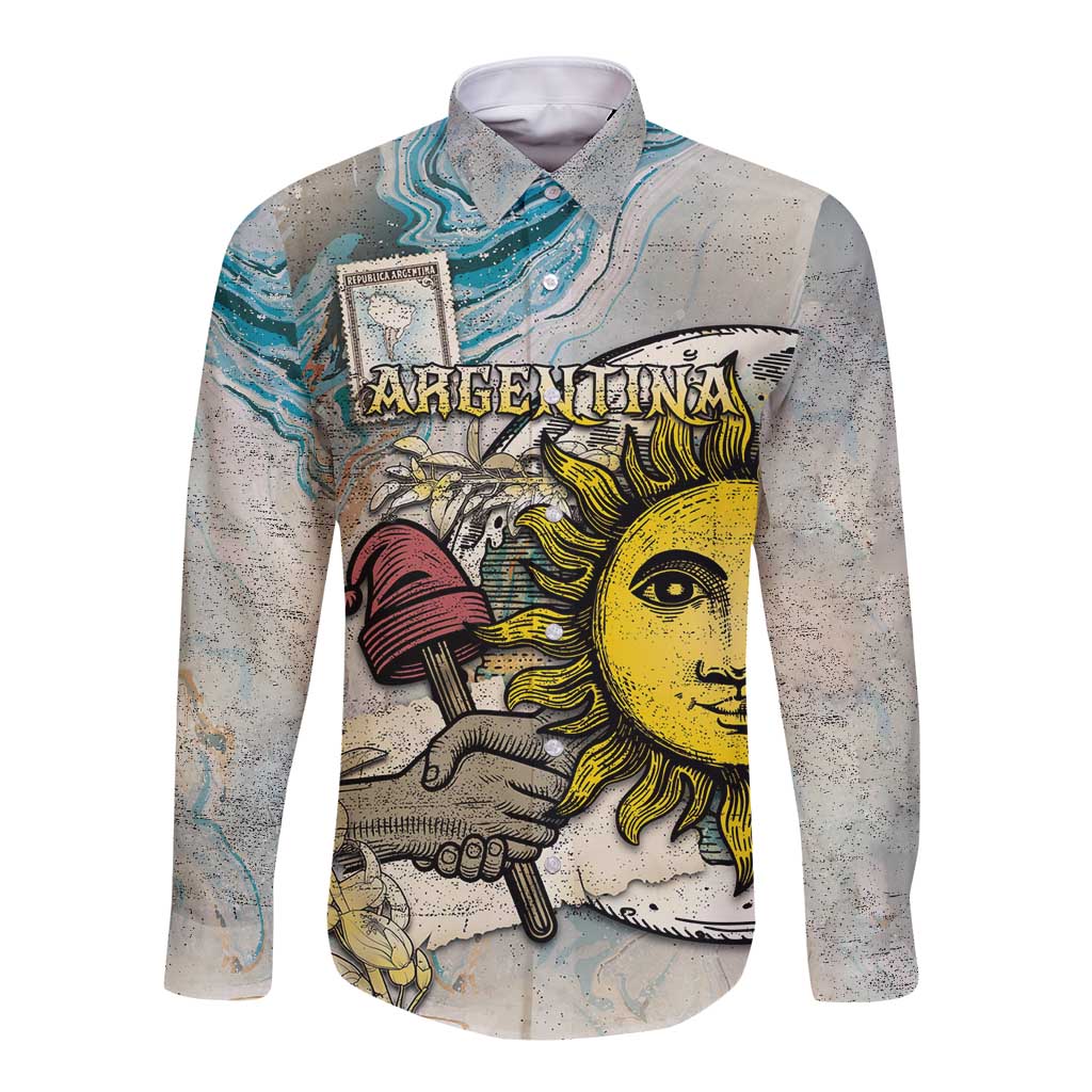 Argentina Long Sleeve Button Shirt Sol De Mayo Retro Style - Wonder Print Shop