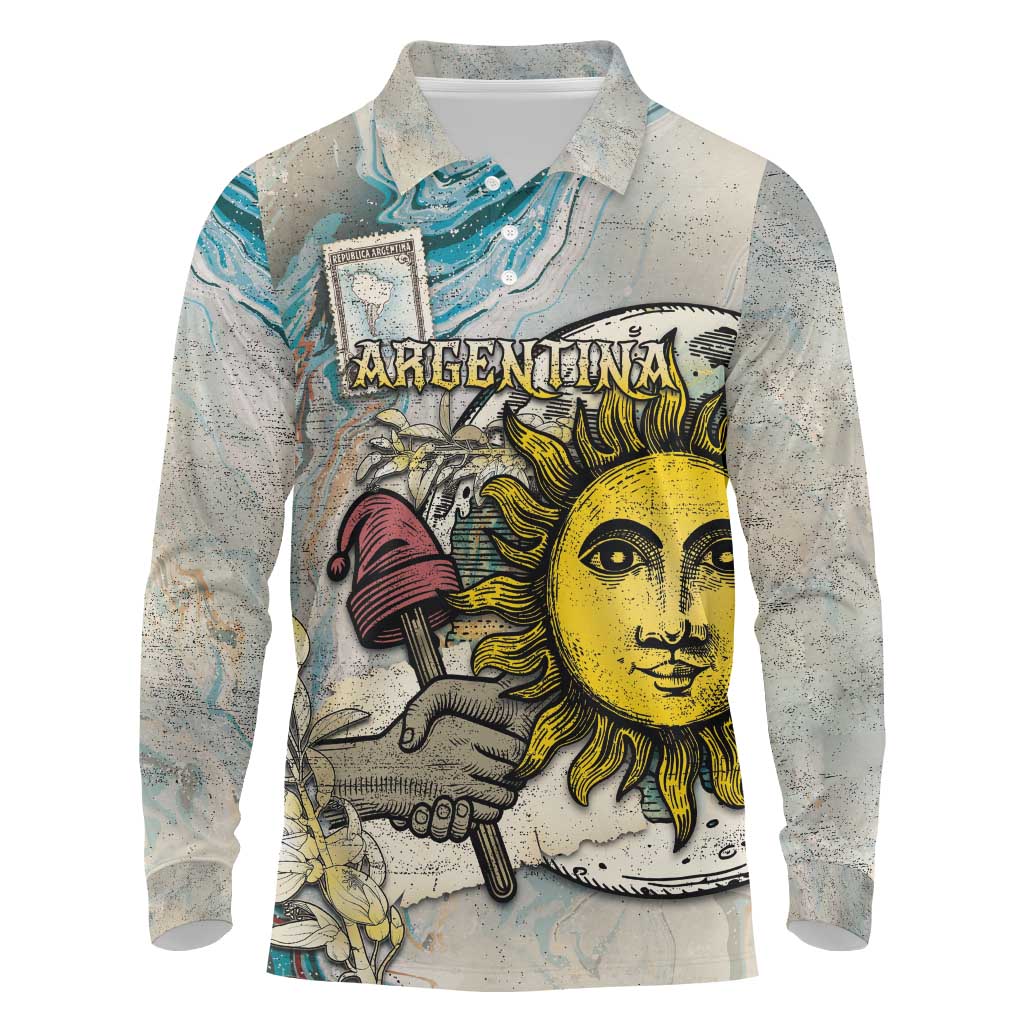 Argentina Long Sleeve Polo Shirt Sol De Mayo Retro Style - Wonder Print Shop