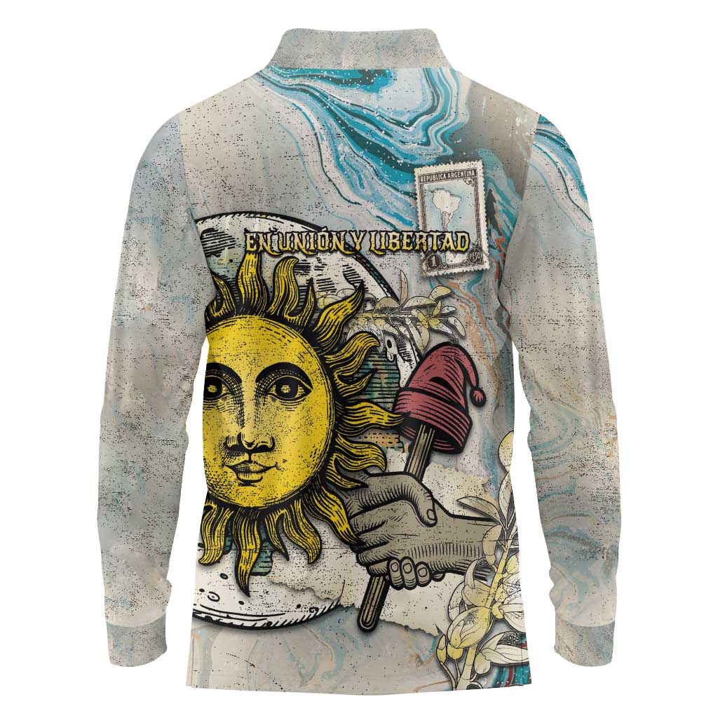 Argentina Long Sleeve Polo Shirt Sol De Mayo Retro Style - Wonder Print Shop