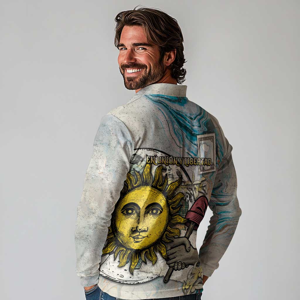Argentina Long Sleeve Polo Shirt Sol De Mayo Retro Style - Wonder Print Shop