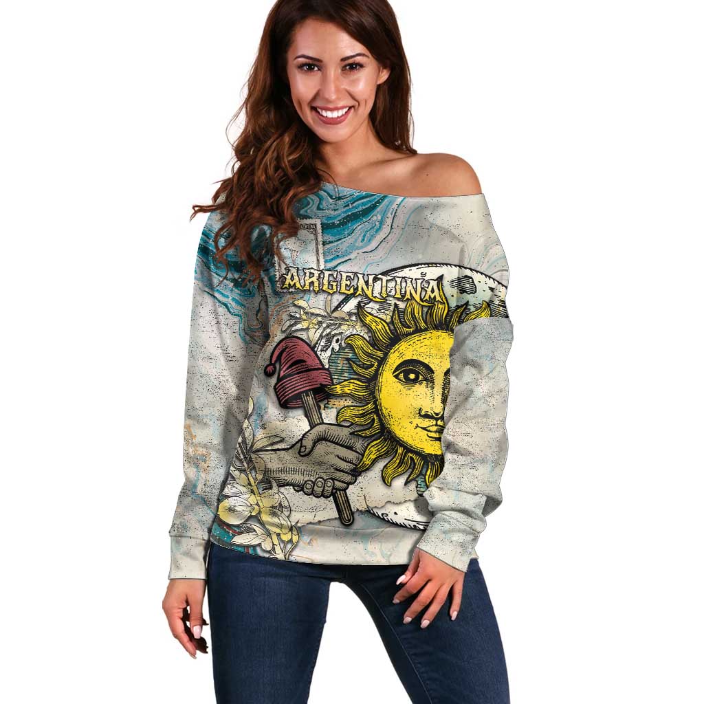 Argentina Off Shoulder Sweater Sol De Mayo Retro Style - Wonder Print Shop