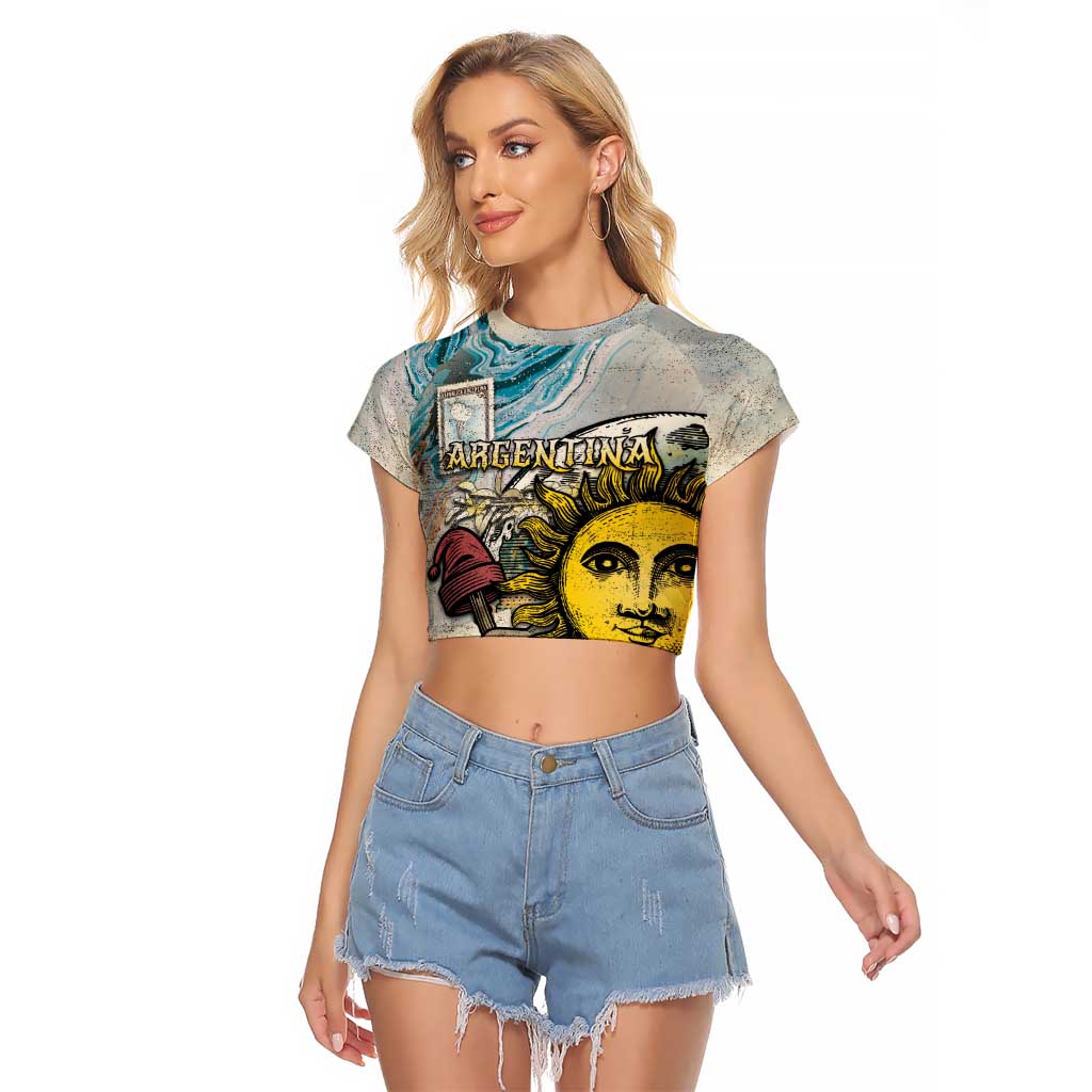 Argentina Raglan Cropped T Shirt Sol De Mayo Retro Style - Wonder Print Shop