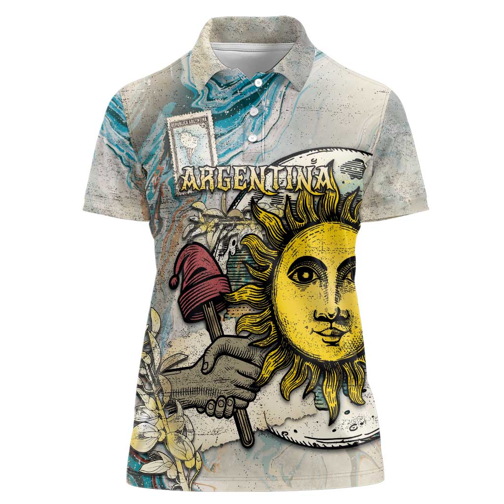 Argentina Women Polo Shirt Sol De Mayo Retro Style - Wonder Print Shop