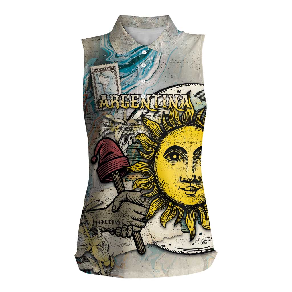 Argentina Women Sleeveless Polo Shirt Sol De Mayo Retro Style - Wonder Print Shop